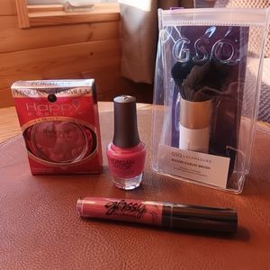 Physician blush, Morgan taylor nail polish,plumping lip gloss, kabuki brush. NEW